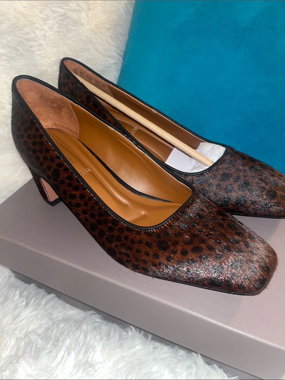 Franco Sarto Leopard Print Brown Block Heel Pumps - Picture 3 of 8